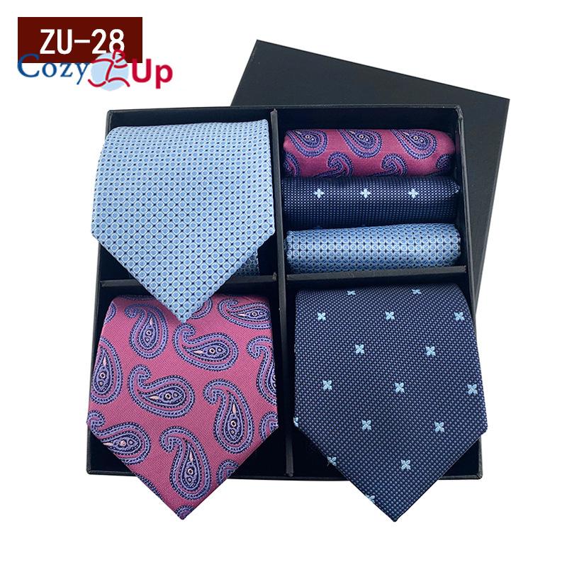 3pcs Necktie+3 Pcs Square Scarf  Men Two-piece Tie Set Wave Point A Tie Cufflinks Business Fashion Handkerchief Paisley