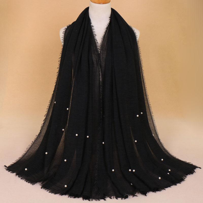 New Pearl Cotton Linen Tassels Scarf For Women Girls Autumn Retro Edge Sunscreen Scarves Soft Foulard Viscose Female Wrap Shawls