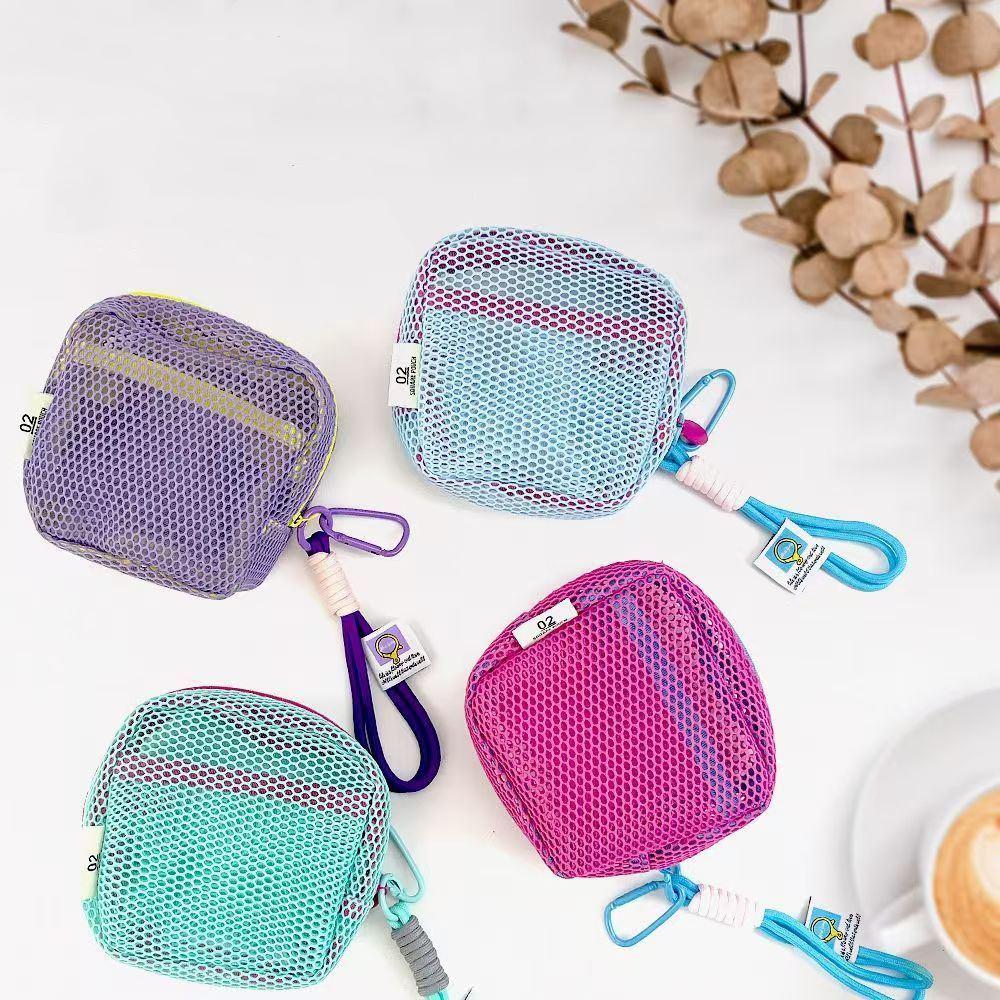 Small Capacity Square Mesh Storage Pouch Dopamine Color Clear Mesh Bag  Children