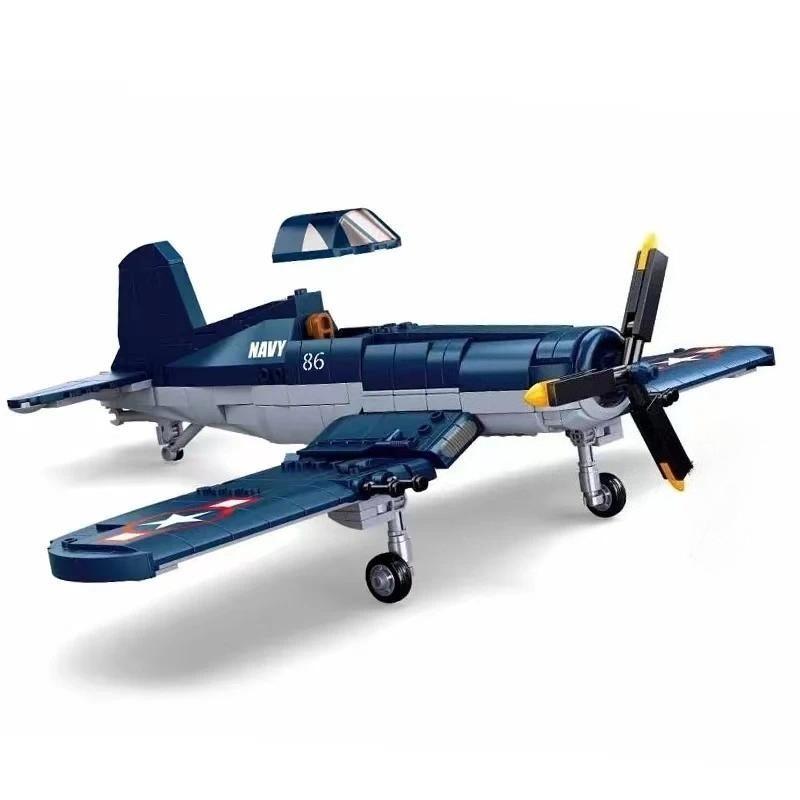 550PCS Sluban WW2 Pacific Storm Military F4U-1 Pirate Fighter Building Blocks Air Force Model Bricks Plane Soldier Toys for Kids