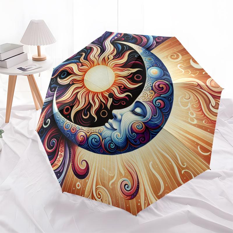 Sun & Moon Harmony: Vibrant Circular Art Print Umbrella, Christmas Gift Y372