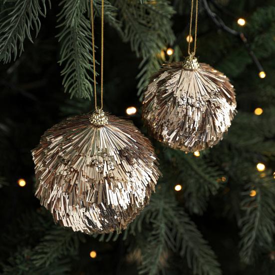 Glitter Tinsel Pom Poms Christmas Ornament Fluffy Pom Pom Ball Christmas Tree Hanging Deecoration for Holiday Party Decor