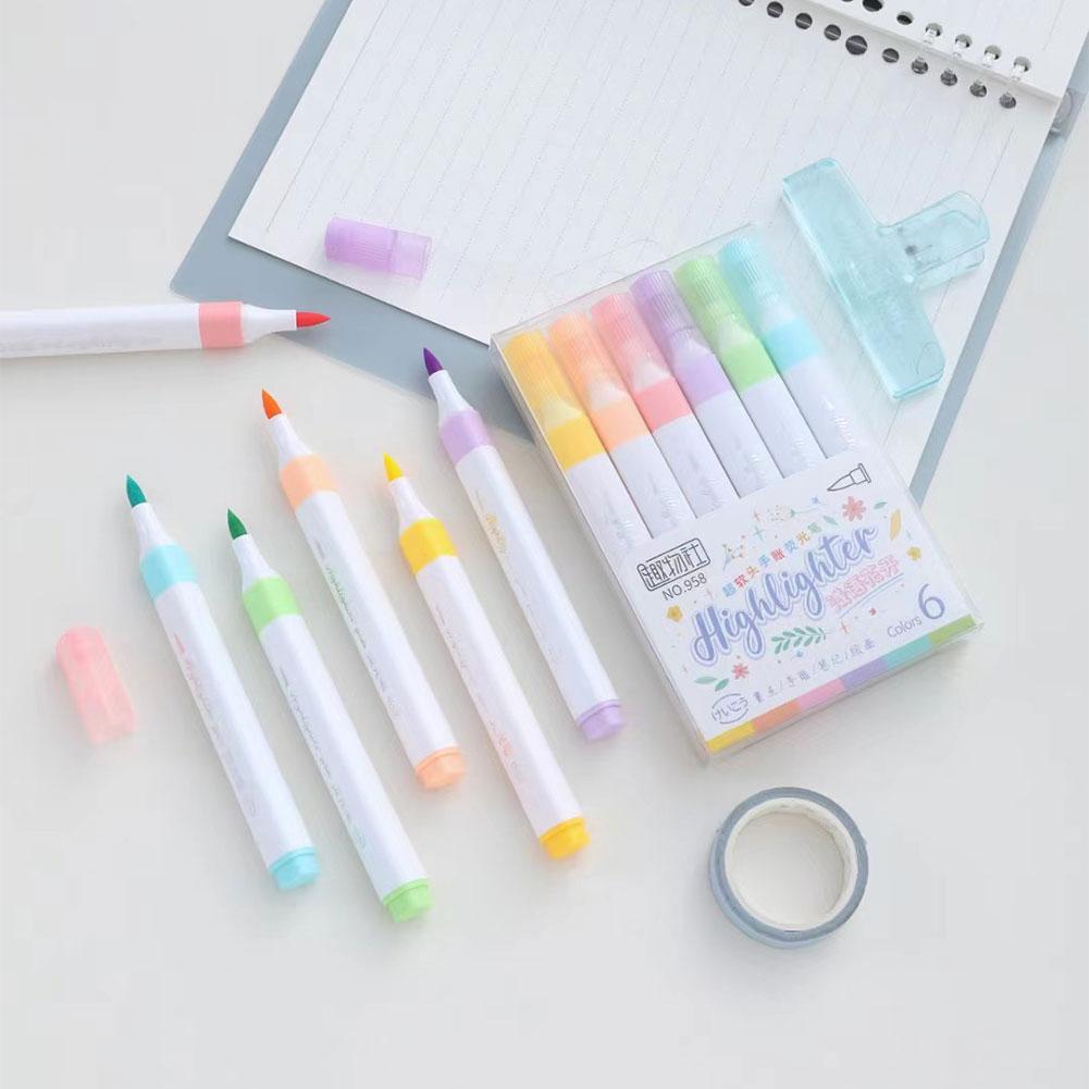 6 Kolorów/pudełko Wysokiej Jakości Kolorowy Pisak Rozświetlający Pisak do Rysowania Zaznaczania Szkolny Biurowy Artykuły Papiernicze dla Uczniów N8H5