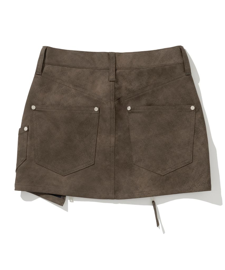 NOT4NERD W Vintage Leather Zipper Mini Skirt - Brown