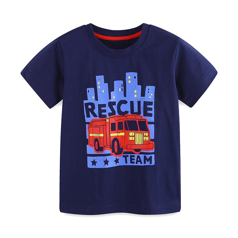 Little Maven 2026 Summer New Kids Clothes Baby Boys T Shirts Children's Clothing Cartoon Fire Truck Shirts 2-7 Years Old
