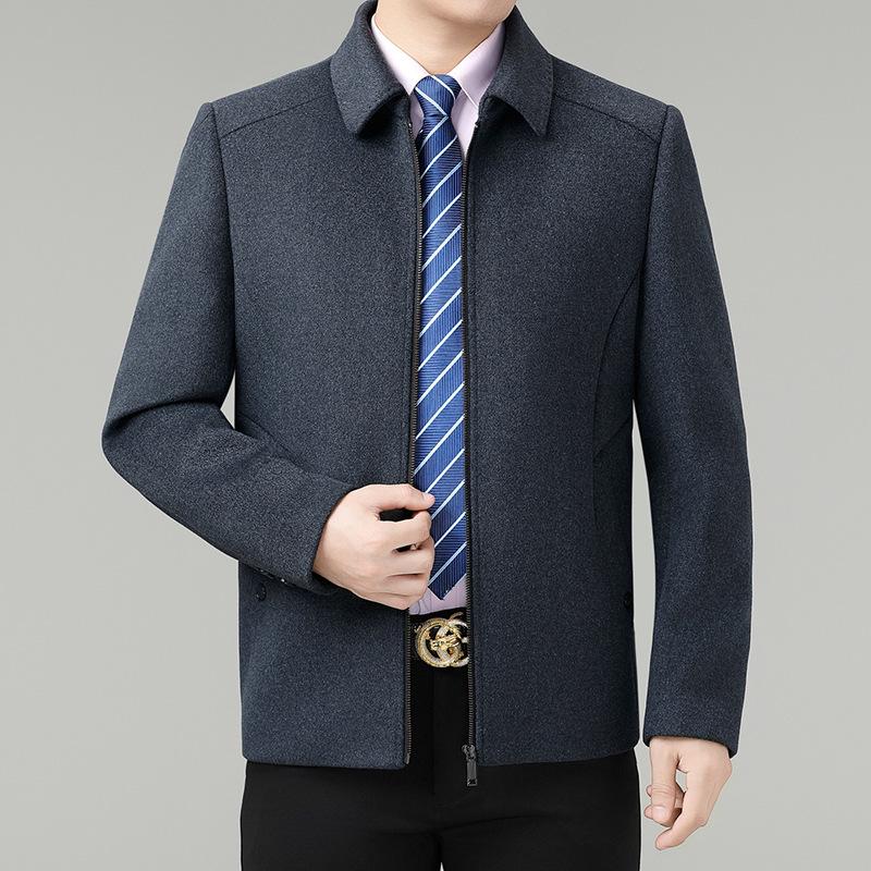 Men's High-End Cashmere Wool Jacket - Mid-Length Casual Lapel Coat for Middle-Aged Dads
