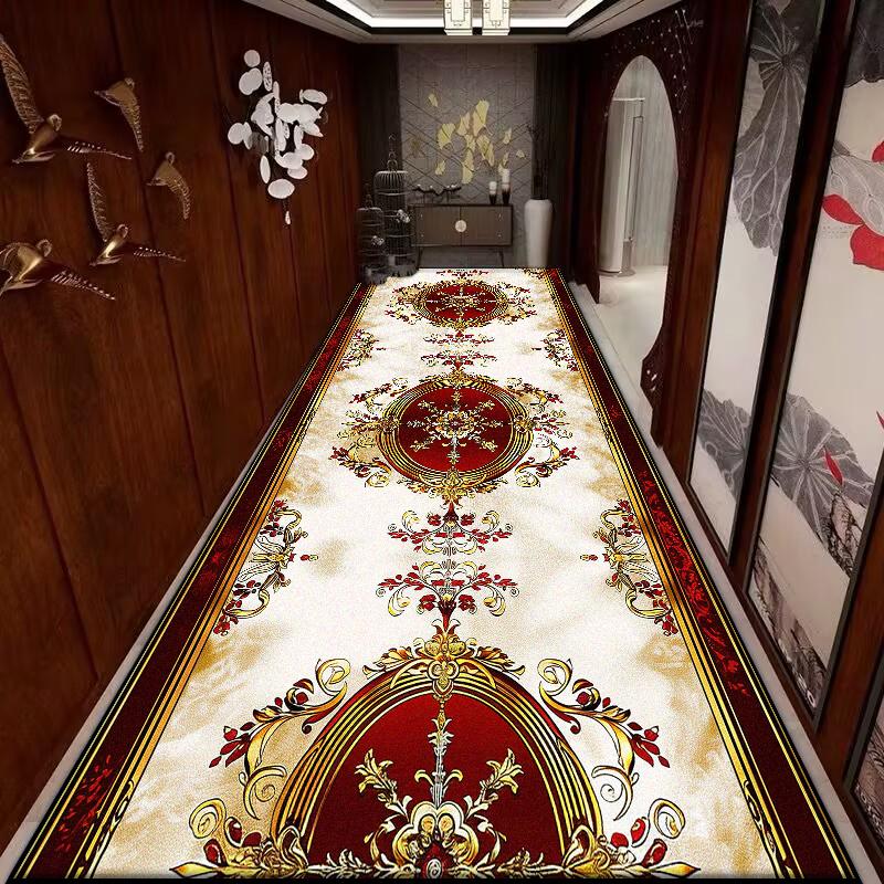 European Style Non-slip Long Corridor Carpet Decoration Home Light Luxury Runners Entryway Washable Rug Lobby Customizable Mat
