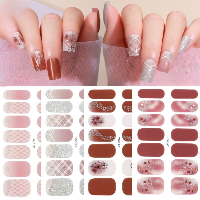 Smudge-dyed Semi-transparent Nail Stickers 3D Nail Polish Film Nail Stickers Onion Pink Checkered Adhesive Nail Stickers
