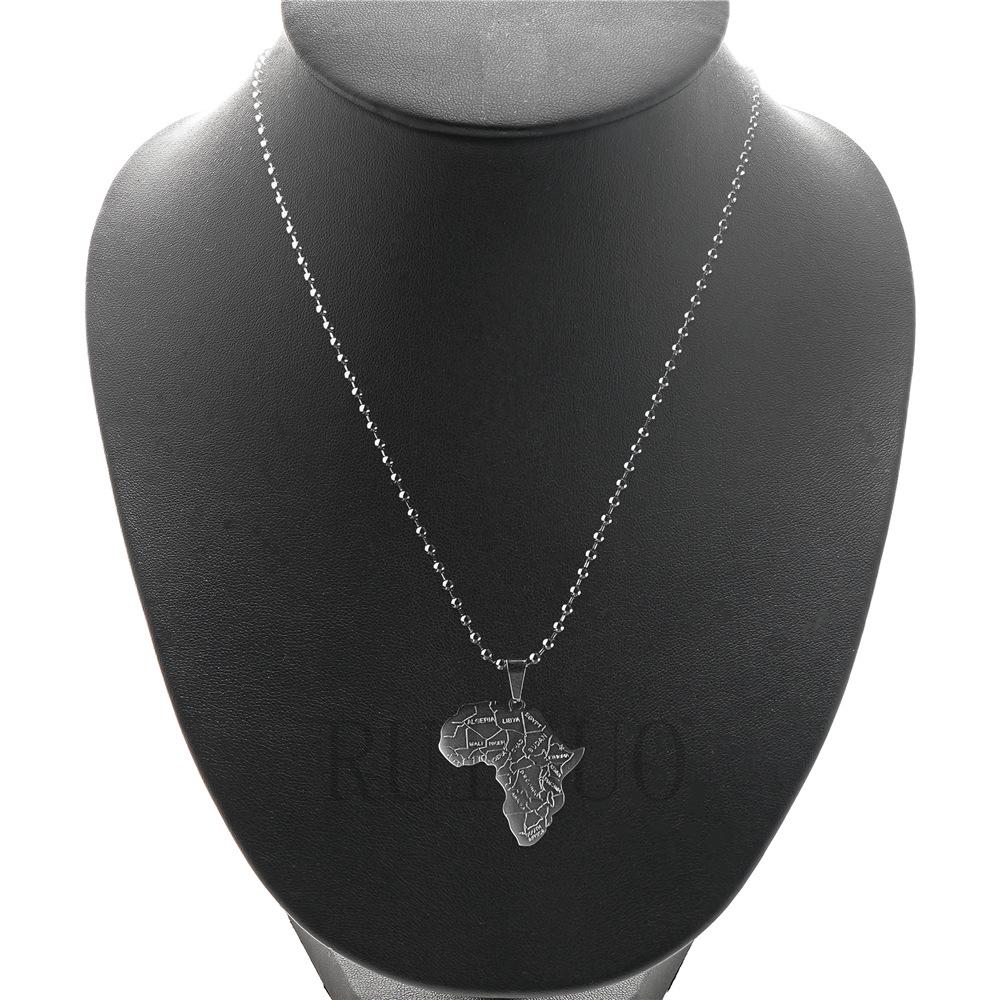 Stainless Steel Engraved Men's Tropical Rainforest Continent Pendant Necklace