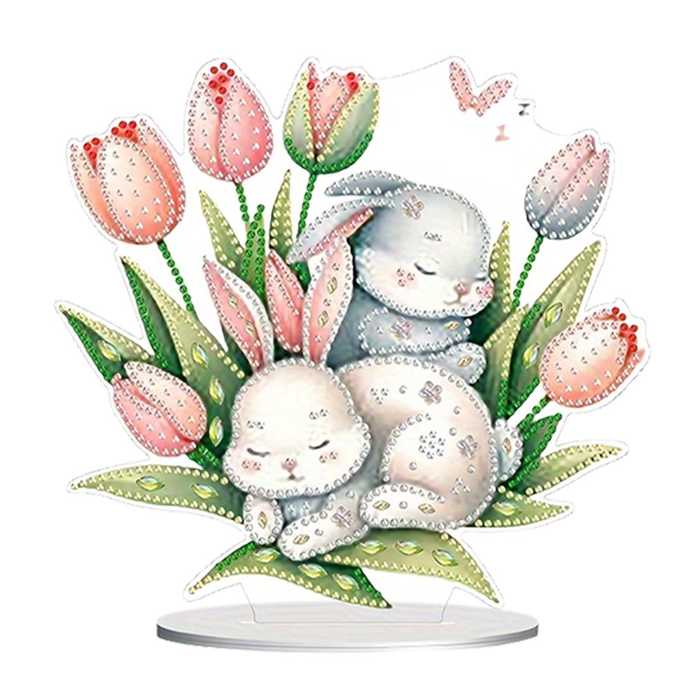 

2D Flat Easter DIY Diamond Painting Desktop Ornaments Kit 5D DIY Diamond Art Tabletop Decorations for Home Office Desktop Decor