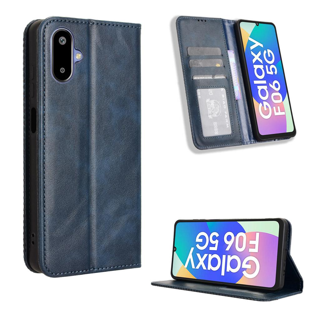 

For Samsung Galaxy M06 5G/Galaxy F06 5G Retro PU Leather Case Phone Wallet Stand Cover Blue