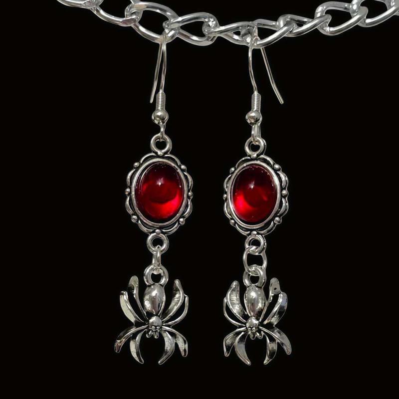 Gothic Punk Red Crystal Spider Earrings for Fun Parties