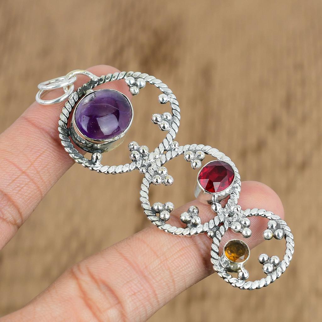 Anniversary Gift For Her Natural Star Amethyst Gemstone Pendant 925 Silver