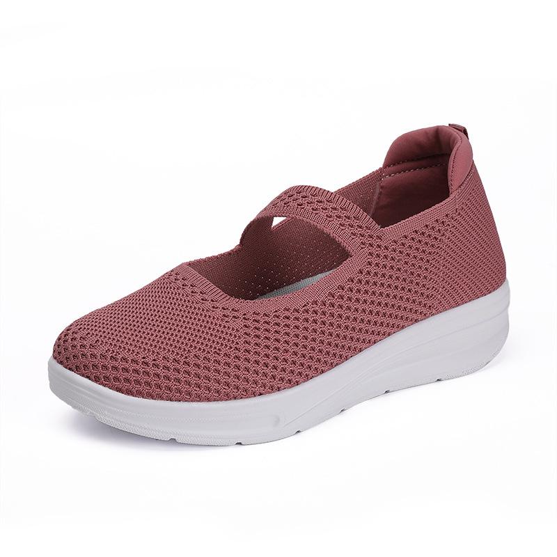 

New mother shallow mouth shoes knitted mesh soft sole hollowed out comfortable women s single shoes non-slip soft sole shoes 42 рожевий