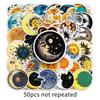 50 Retro Fantasy Sun Moon Star Cloud Stickers - Waterproof Cartoon Decor for Car, Tablet, Helmet