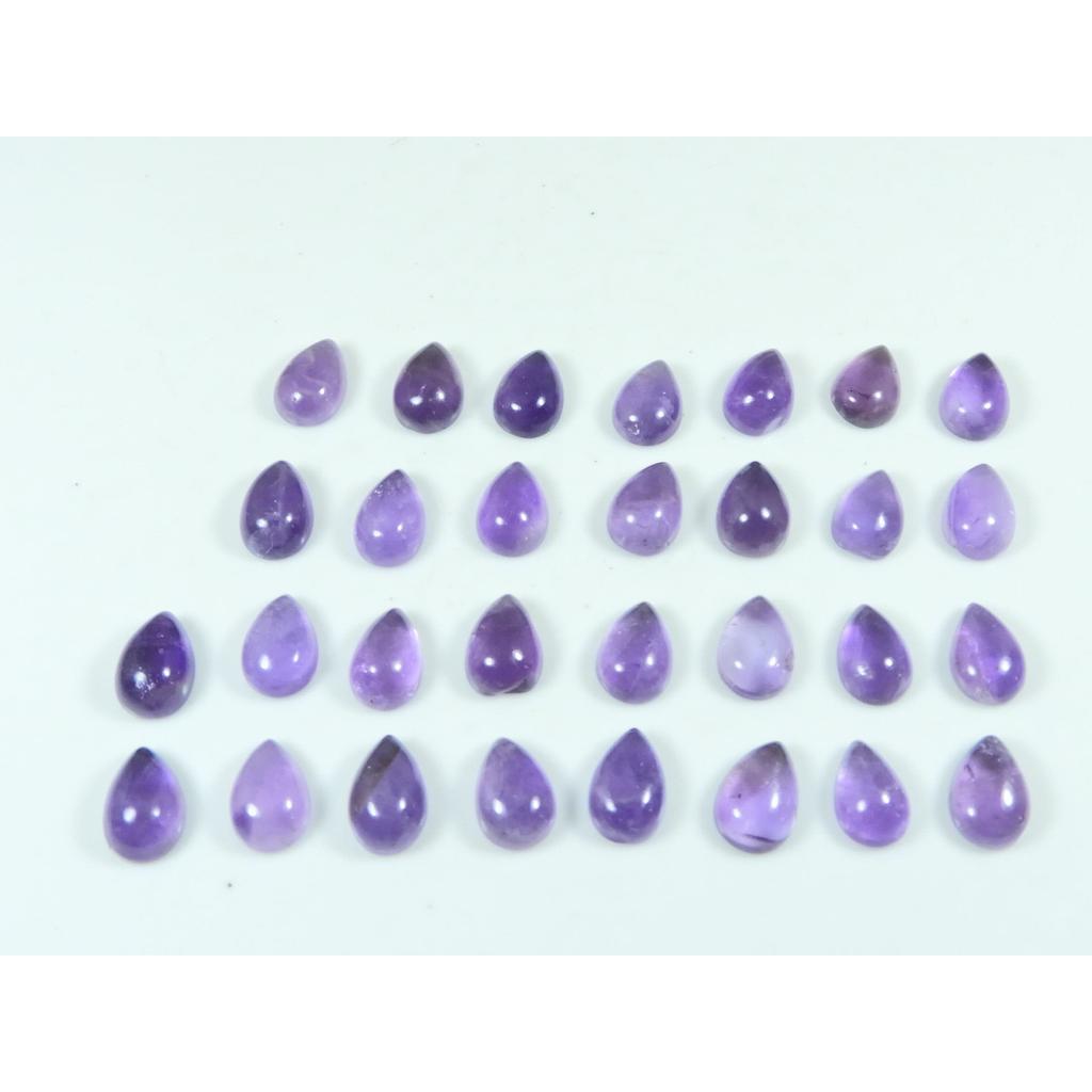 6X9MM Natural Amethyst Pear Shape Cabochon Loose Gemstone 30Pcs Lot 62Cts. C-3639