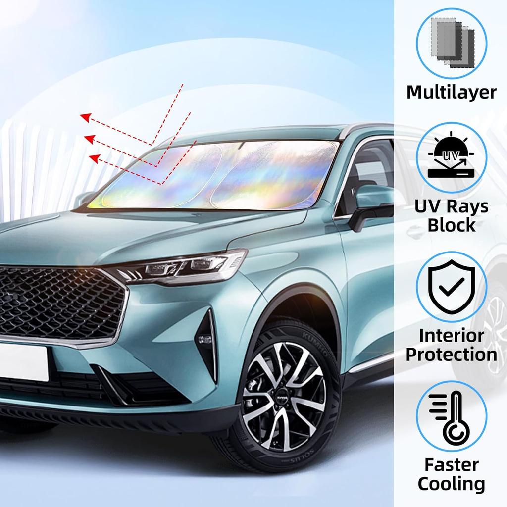 Aokway Car Windshield Sun Shade – Foldable Sun Shade Keeps Your Vehicle Cool | UV Blocker | Sun Protector With Storage Bag (M:55.1X 27.6 Inches)