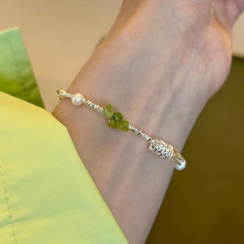 Women's Silver 925 Pearl Green Crystal Bracelet