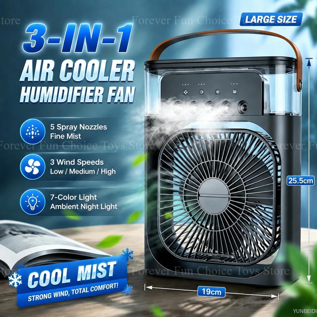 Three-in-one Fan Air Conditioner LED Light Portable Humidifier Air Conditioner Fan 3/100 Speed Outdoor Travel Spray Ice-cold Fan