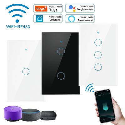 Tuya WiFi Smart Light Switch 1/2/3 Gang Touch Switch Without Neutral Line US Standard APP Control Works With Alexa Google Home