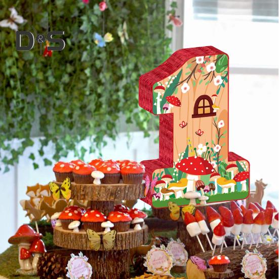Piñata zum 1. Geburtstag, Pilz-Piñata mit Stab, Augenbinde und Konfetti, Geburtstagsparty-Dekoration für Jungen und Mädchen, Kinder, Babyparty, Jubiläumsfeier