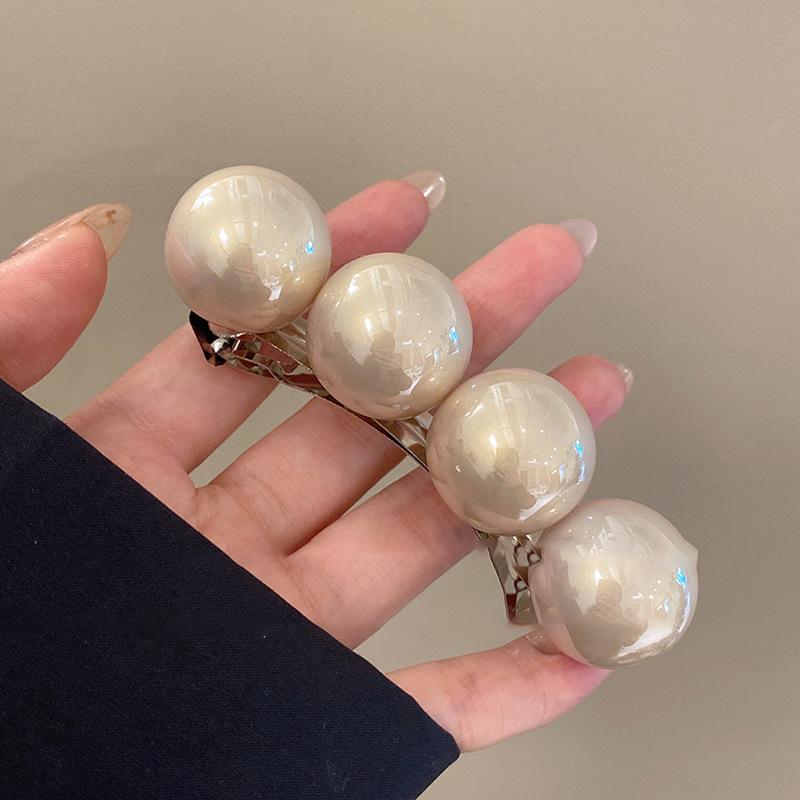 Rectangle one-word round pearl hairpin Korean new personalized spring clip fashionable versatile square hair accessories women