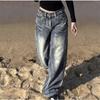 Vintage Baggy Straight Denim Hose Damen Y2K Hohe Taille Lose Weite Bein Jeans Damen Streetwear All-Match Casual Pants