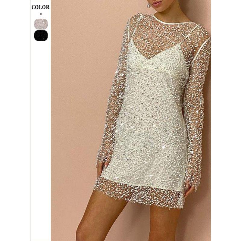 Mesh Strappy See-through Dress French style Sexy Perspective Mesh Overall Dress Set Dress