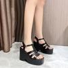Fashion 11CM Goth Platform Block Heels Buckle Decor Black Women Sandals Ankle Strap Open Toe Summer Party Vintage Prom Shoes Pumps
