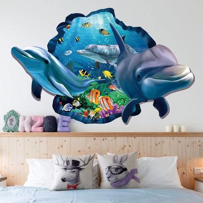 Underwater Fish Dolphin 3d Vivid Window Wall Stickers DIY Decals Bathroom Living Room Home Decoration