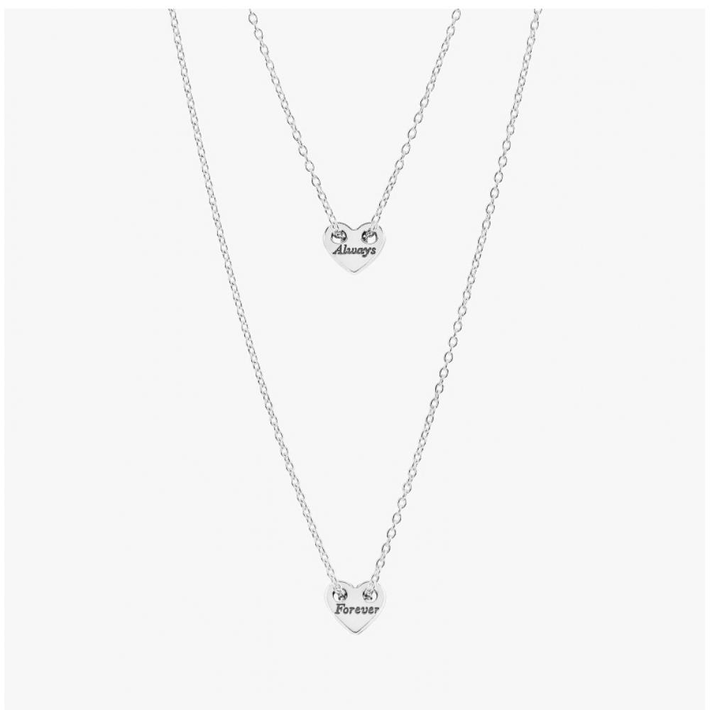 Pandora 393207c00 Moment Forever   Always Splittable Heart Collier Layered Silver Necklace