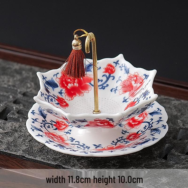 Blue & White Porcelain Umbrella Tea Strainer: Ceramic Tea Filter for Tea Ceremony & Table Decorations.