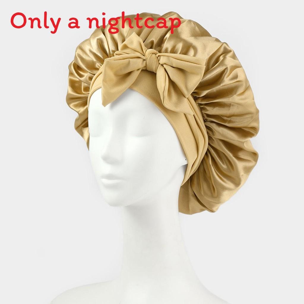 Bonnet de Nuit en Satin pour Femmes avec Nœud Papillon Lien Réglable Soin des Cheveux Bonnet de Nuit Doux en Soie