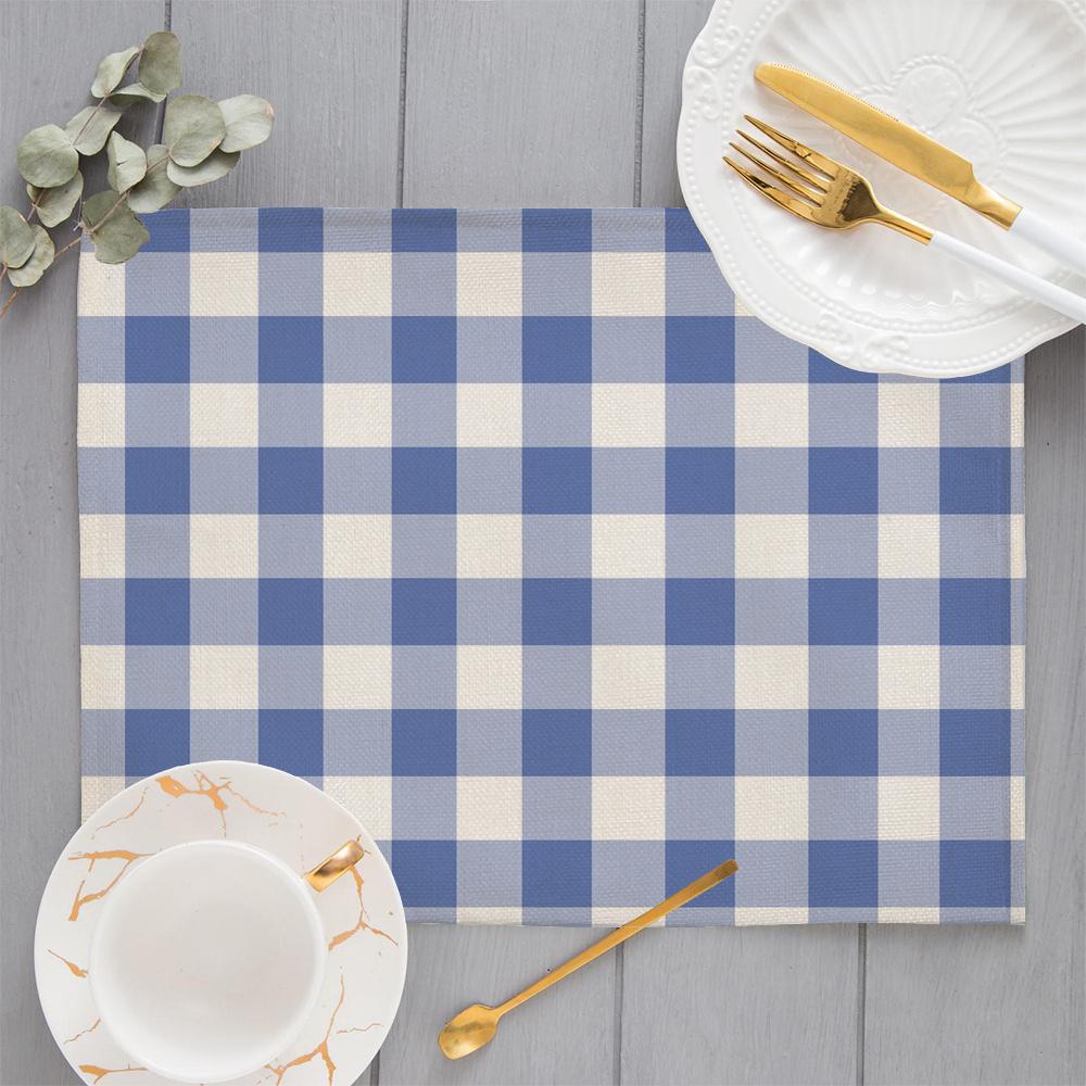 Blue/Yellow/Green White Small Plaid Placemats Linen Table Mat Fresh Style Modern Decor Kitchen Dining Room Grid Cup Pads Coaster