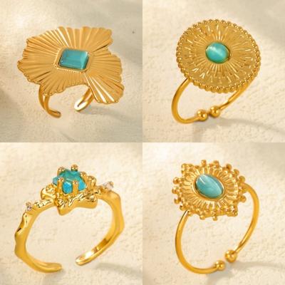 Exaggerated Special-shaped Turquoise Gold Fashion Ring Women's Niche High-end Sense Versatile Titanium Steel Jewelry