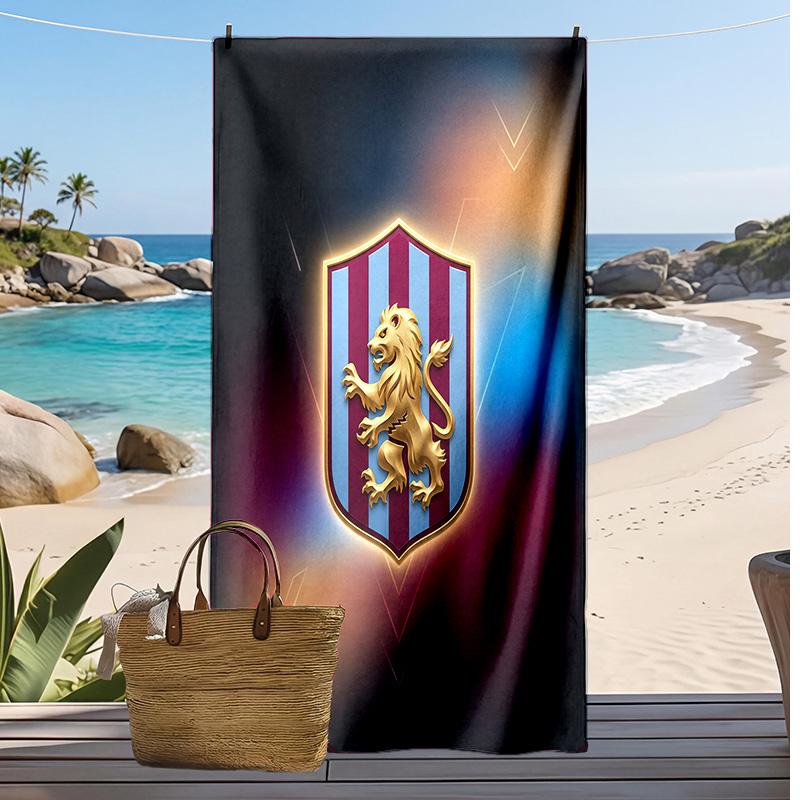 Asciugamano da Spiaggia con Stampa Calcio Aston Villa, Asciugamano Grande Morbido ad Asciugatura Rapida per Spiaggia Campeggio Nuoto