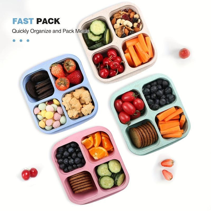 Wheat Straw 4‑Compartment Bento Box Separated Grid Snack Container Portable Refrigerator Fresh‑Keeping Lunch Box