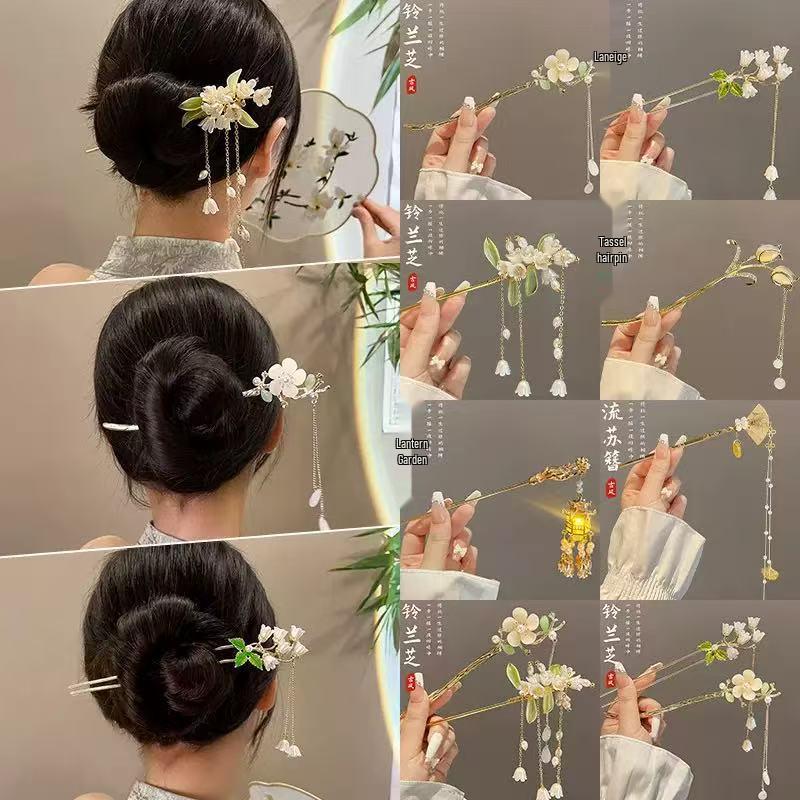 Elegant Chinese Retro High-End Hairpin: Wooden and Alloy Metal Design for Hanfu Updos