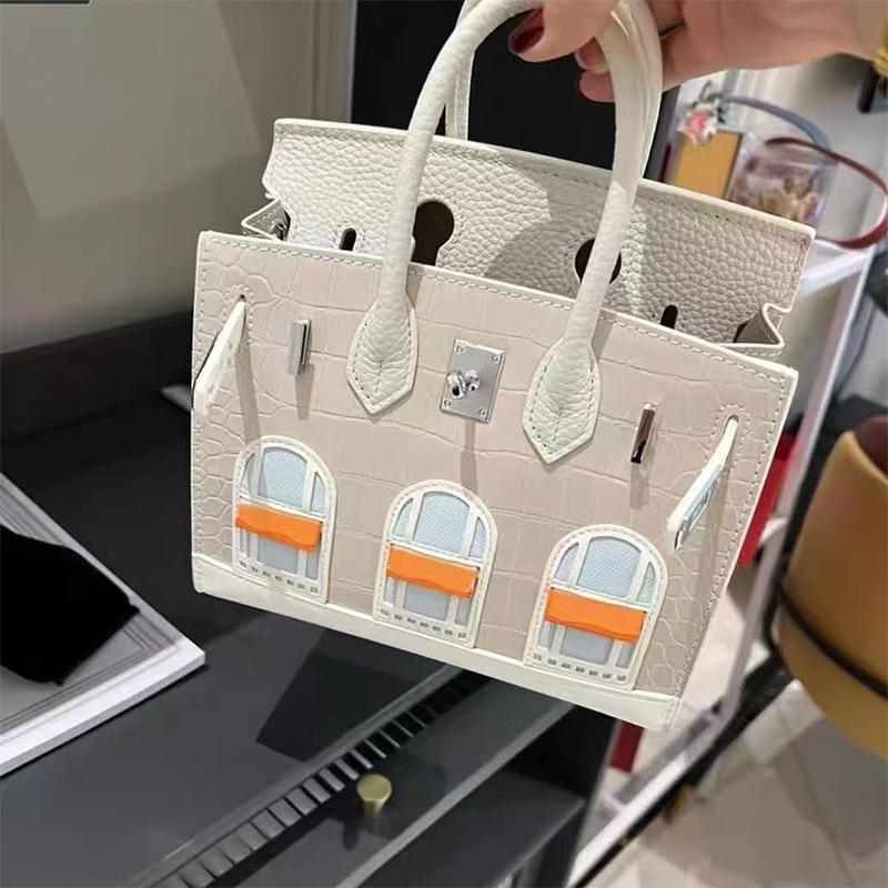 Kleines Haus High-End Rindsleder Krokodilmuster kontrastierend Platin Tasche neue Mode Schulter Umhängetasche Handtasche