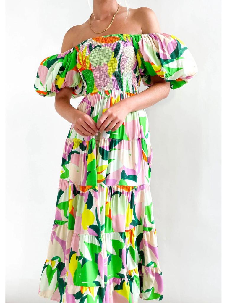 2024 Sommer Einseitiges Puffärmel Slim Langes Kleid