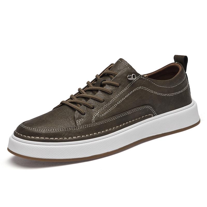 Men s Autumn Casual Genuine Leather Skate Shoes - Korean Style Trendy White European Design 39 хаки