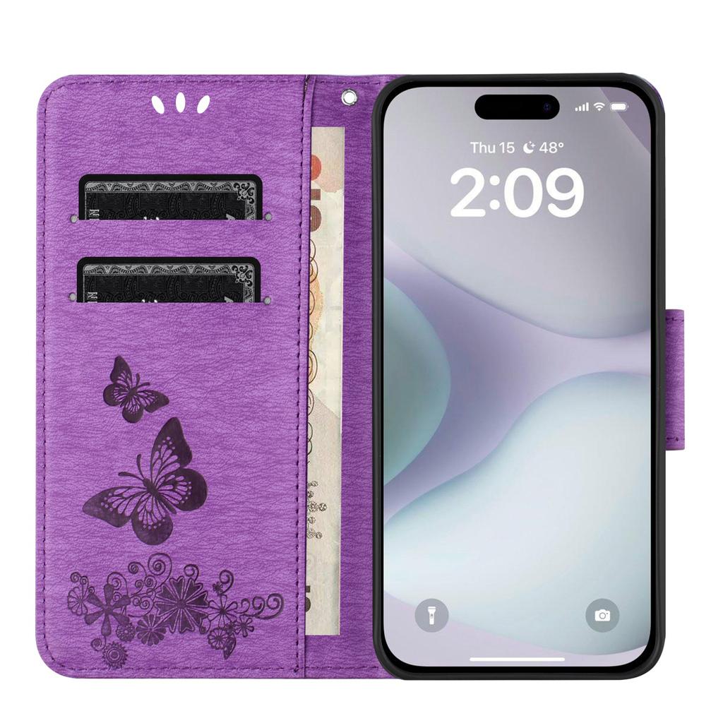 For iPhone 16 Case Butterflies Flower Leather Wallet Flip Phone Cover