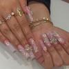 Sweet Pink Glitter Butterfly Press-On Nails with Floral Design
