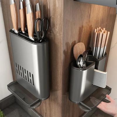 Wall-mounted Chopsticks Tube Kitchen Rack Wall Hanging Punch-free Tool Rest Cutter Drain Aluminium Chopsticks Cage Storage Box
