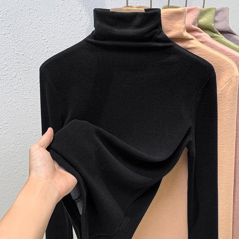 High-neck Silk Cashmere Base Shirt for Women New Women's Furry Long-sleeved Thermal Inner Waist Top