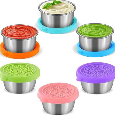1 stuk slasauscontainer met 1,35 oz/40 ml herbruikbare roestvrijstalen beker en lekvrije siliconen deksels voor lunchbox en picknick