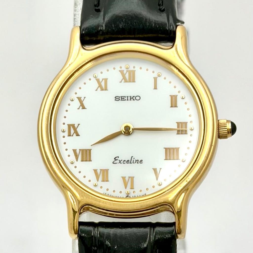SEIKO Exceline Roman New Strap [Excellent Condition/ New Battery] Ladies' Watch, Gold, Numerals, 7320-0390 893506