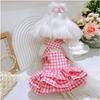 Pet Plaid Dress Cute Bow Vest Suspender Skirt Fluffy Skirt Cute Puppy Dress Outfit Puppy Dog Dresses for Small Dogs