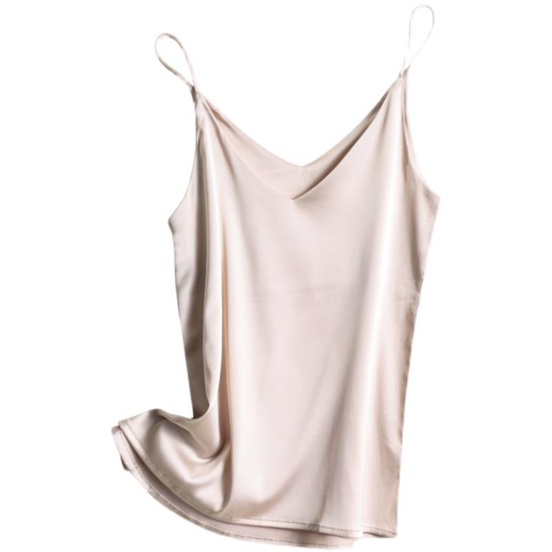 Women's V-Neck Mulberry Silk Camisole - Satin Inner/Outer Wear, Plus Size, Summer Top