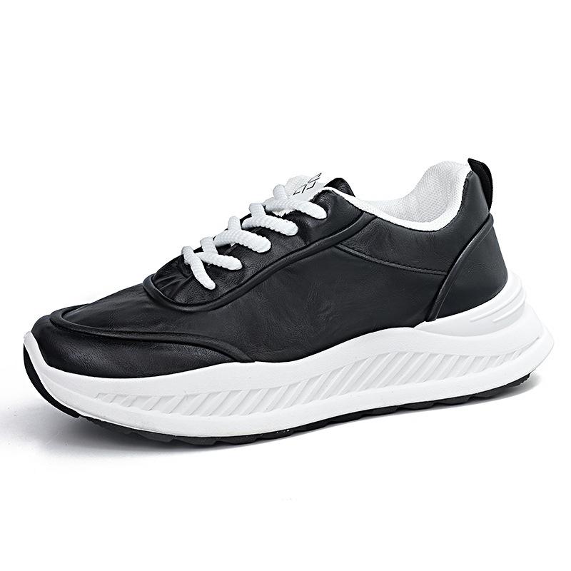 Men's shoes leather surface casual sports shoes new solid color versatile sports soft sole heightening travel shoes running shoes